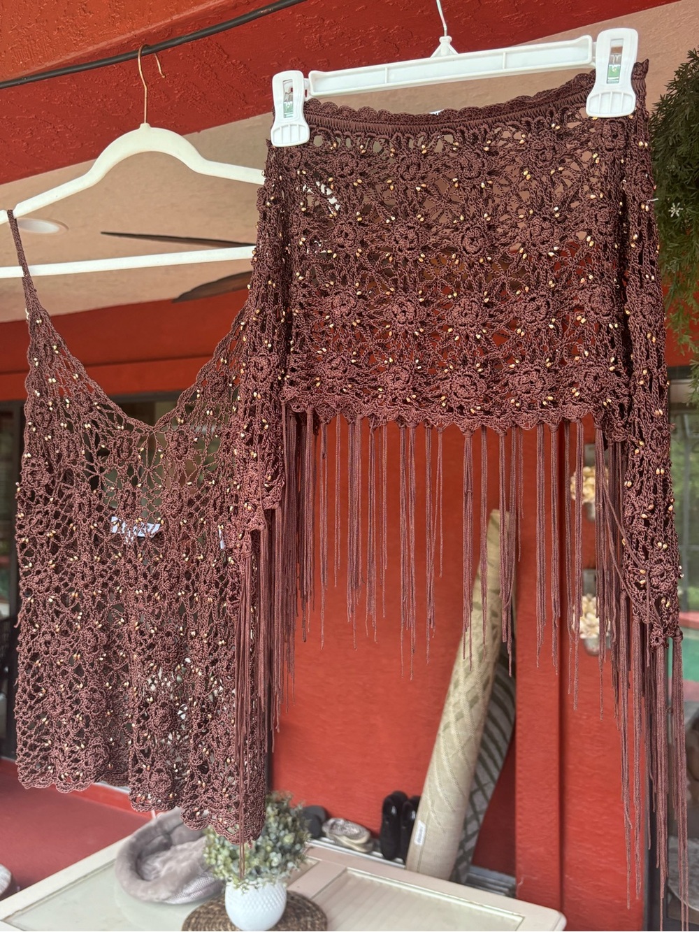 NWOT Frankie’s bikinis pearl crochet coverup set in bourbon - Picture 3 of 16